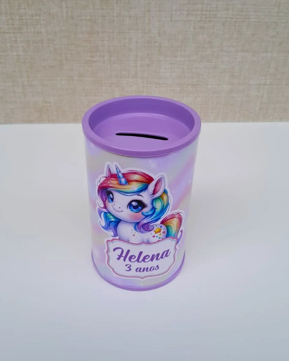 Cofrinho personalizado para festa infantil - Lilás Personalizados