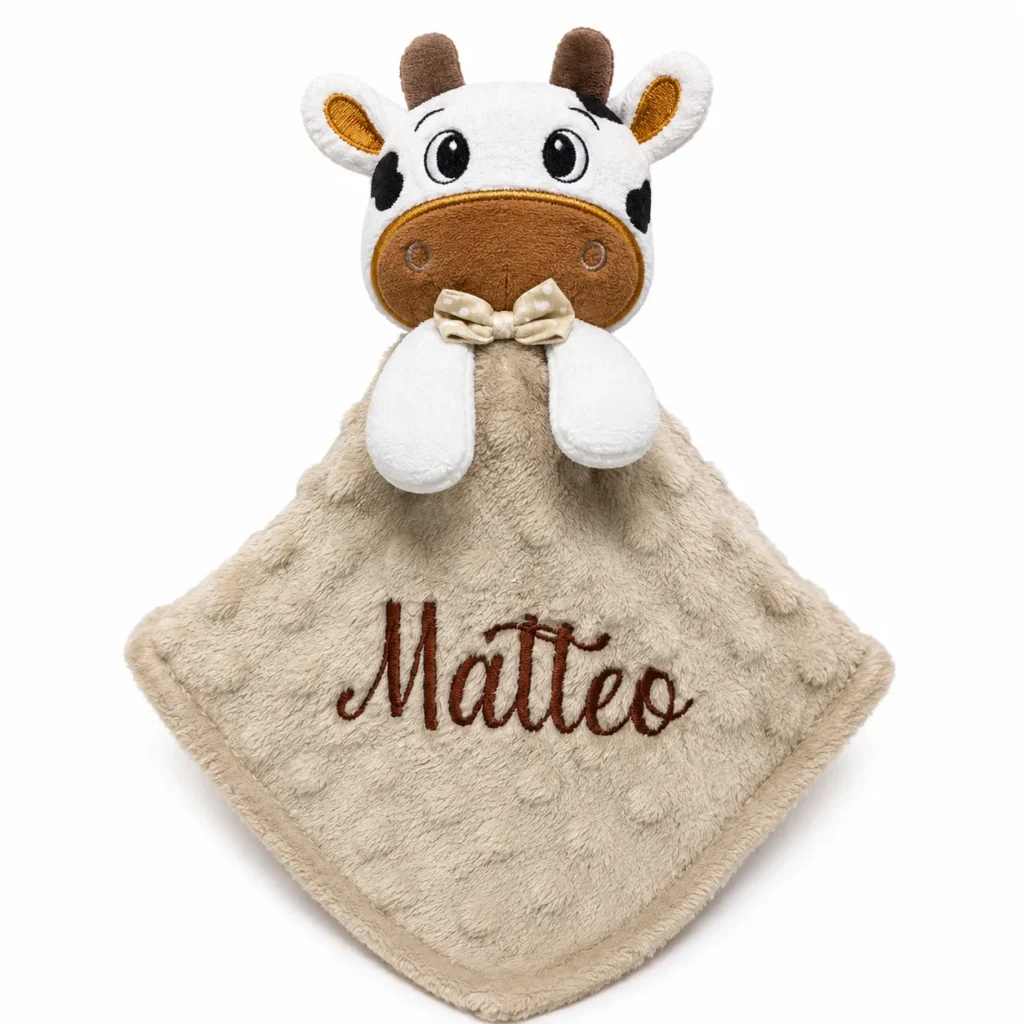 Naninha bordada personalizada boizinho bege com nome Matteo