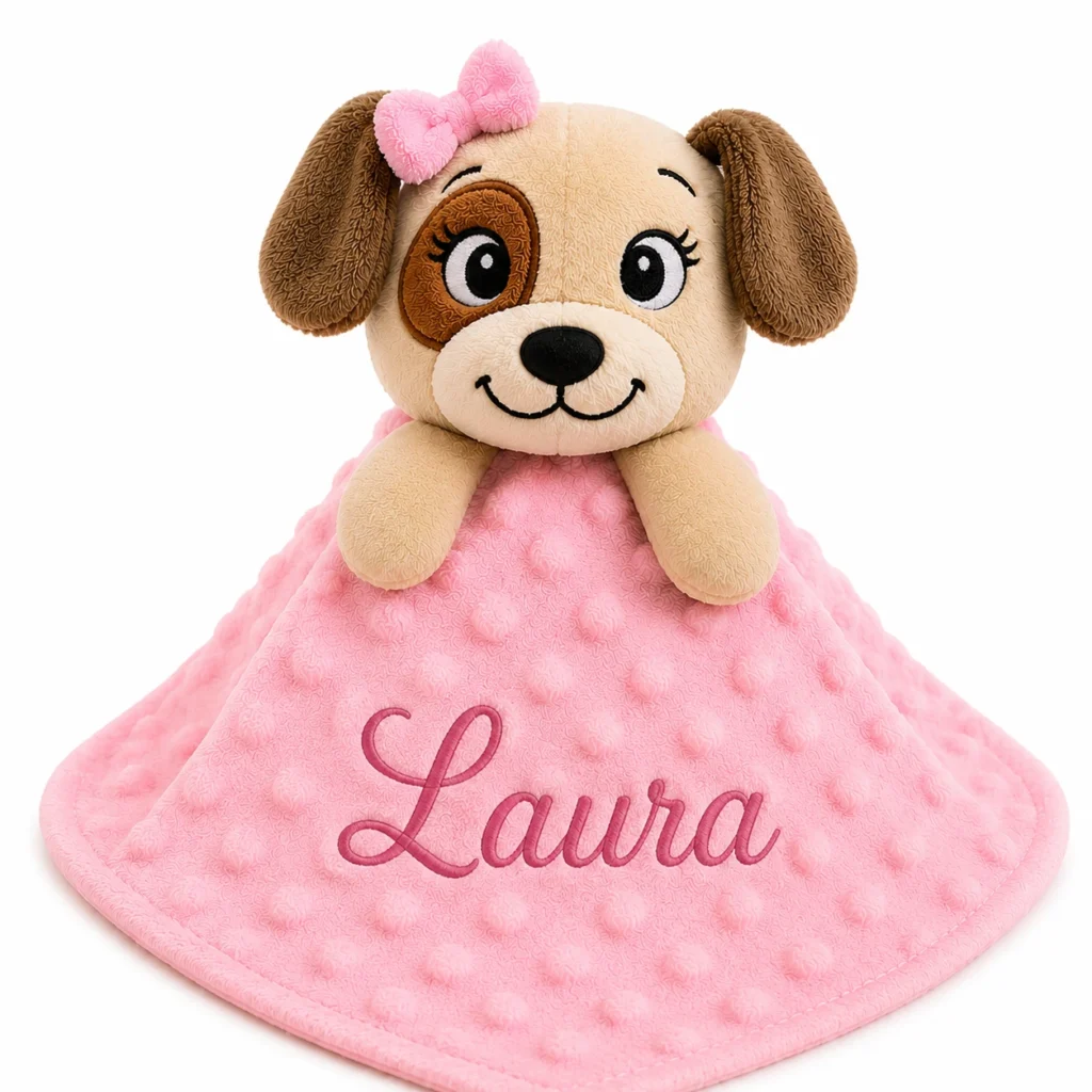 Naninha bordada personalizada cachorrinha rosa com nome Laura
