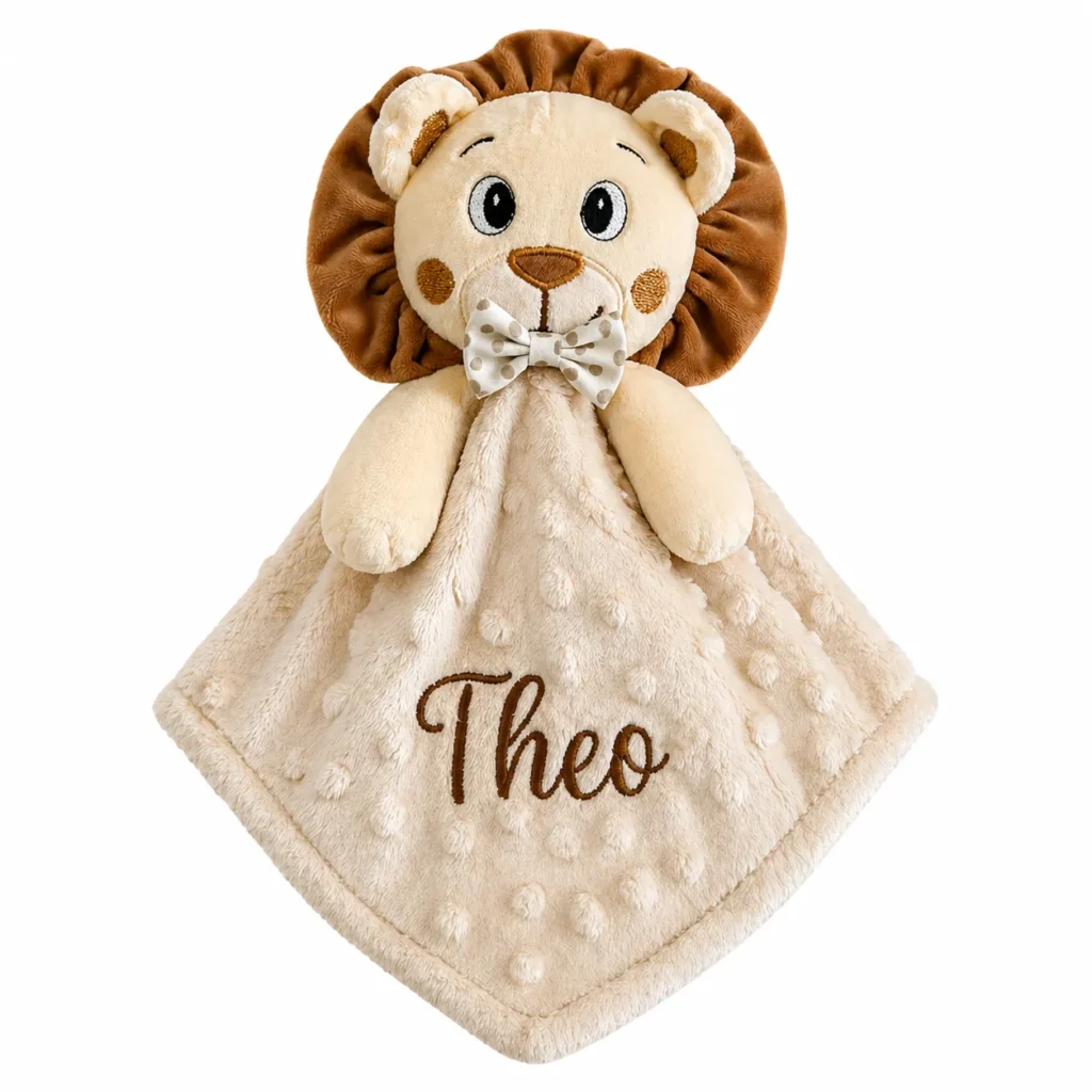Naninha bordada personalizada leãozinho bege com nome Theo